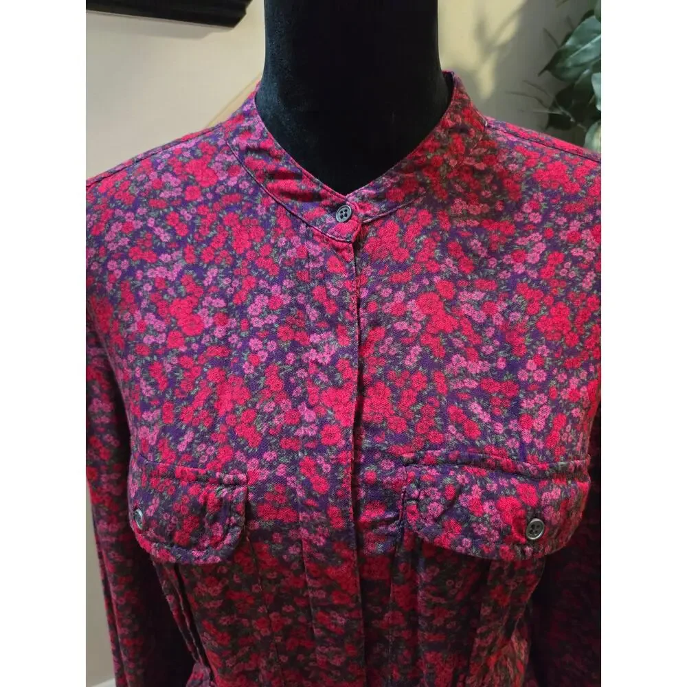H&M Floral Shirt Dress Women's Size 10 Multicolor Collard Long Sleeves - Picture 3 of 14
